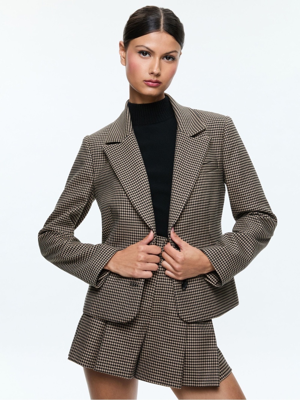 Alice + Olivia Persol Houndstooth Blazer 12 Camel Black University of Kindness